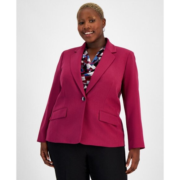 Kasper Womens Plus One Button Stretch Crepe Blazer Cerise Size 14W NWT - Picture 2 of 4
